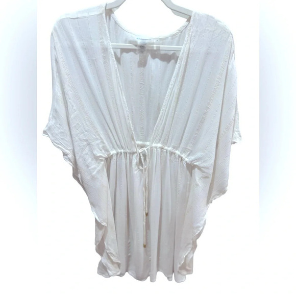 Size medium Bleu Rod Beattie white swim coverup with gold shimmer stripes - Picture 3 of 5
